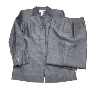Liz Claiborne Pant Suit Women 12 Gray Shimmer Mohair‎ Wool 2pc Party Career